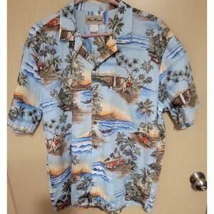 Blue Hawaii Hawaiian Cotton Shirt Mens Sz XL Vintage Retro Palmtree Car Beach